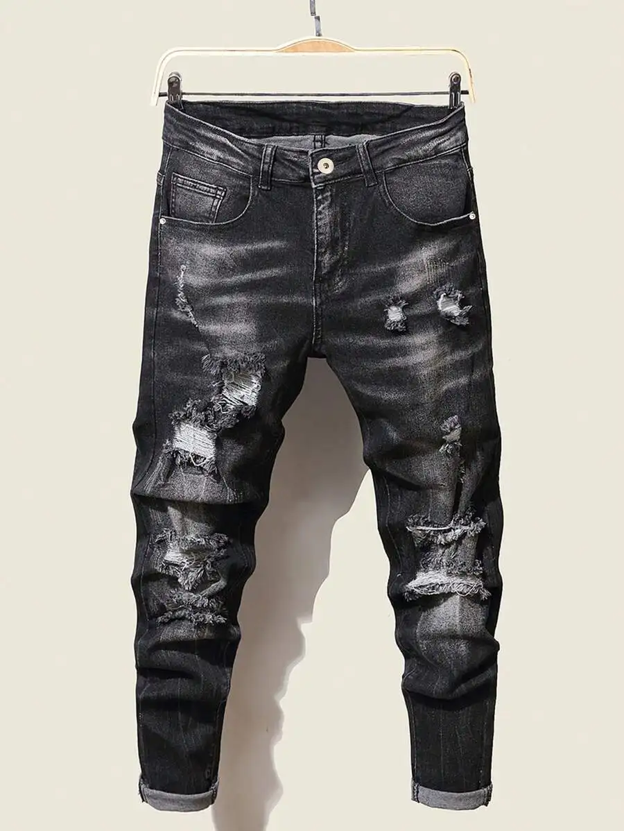 

Men's Distressed Slim Fit Casual Denim Jeans with Ripped Details