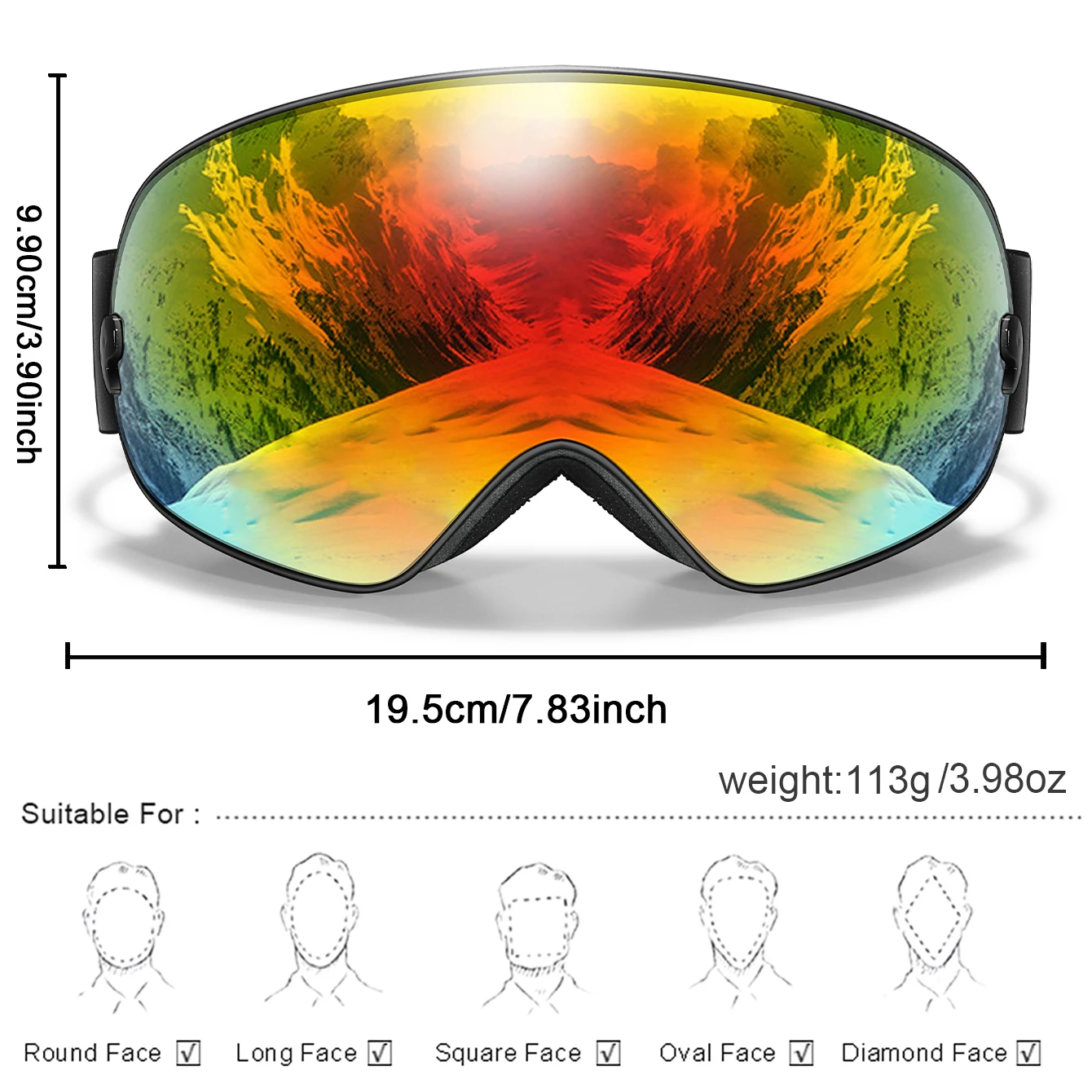 Antibeschlag-Skibrille mit Linsen für Männer und Frauen – Skifahren, Snowboarden, Outdoor-Sportarten, UV-Schutz – Detail 3