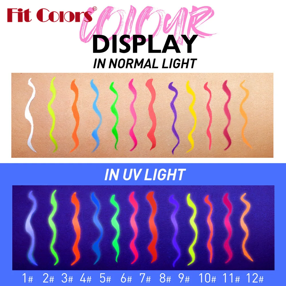 

12 UV Reactive Face Body Paint Pens Glow Eyeliner Set Waterproof Long Lasting Stage Makeup Gift