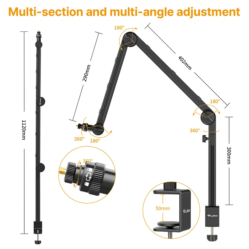 VIJIM LS24 Microphone Boom Arm Stand Desk DSLR Camera Holder Adjustable Suspension Mic Boom With 1/4 Screw Mount for Recording