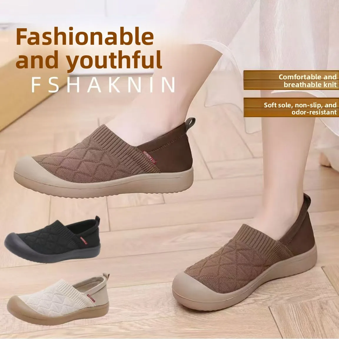 

Весна-Осень (3) Мягкие боты, дышащие повседневные слипоны Beijing oes, женские удобные удобные туфли на плоском каблуке с круглым носком