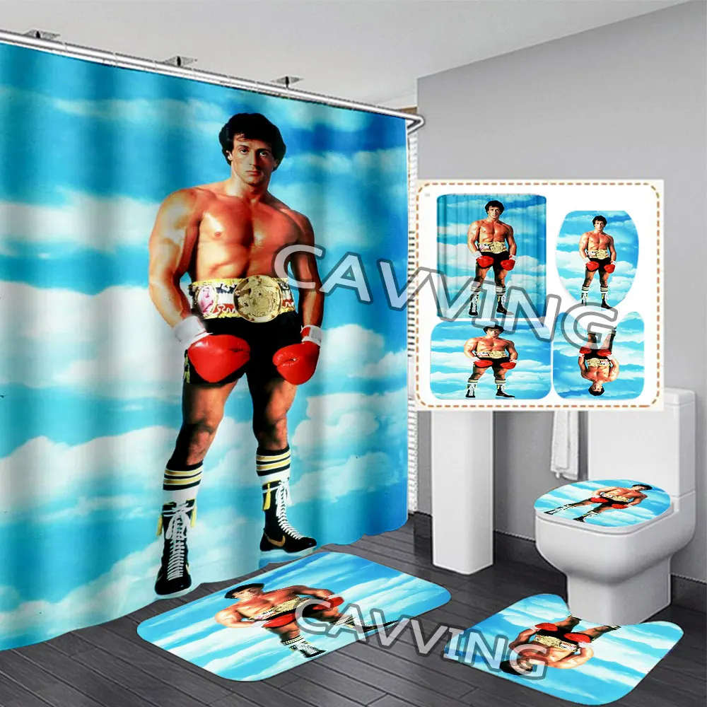 ROCKY BALBOA 3D Shower Curtains Waterproof Bathroom Curtain Anti-slip Bath Mat Set Toilet Rugs Carpet Home Decor H01