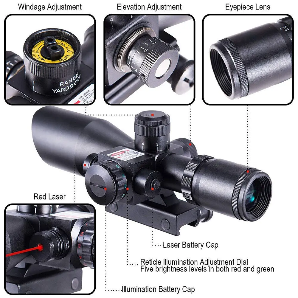 Imagem -06 - Riflescope Tático Mil-ponto Iluminado Laser Verde e Vermelho 20 mm Montagens 2.510x40 Escopo Laser para Caça