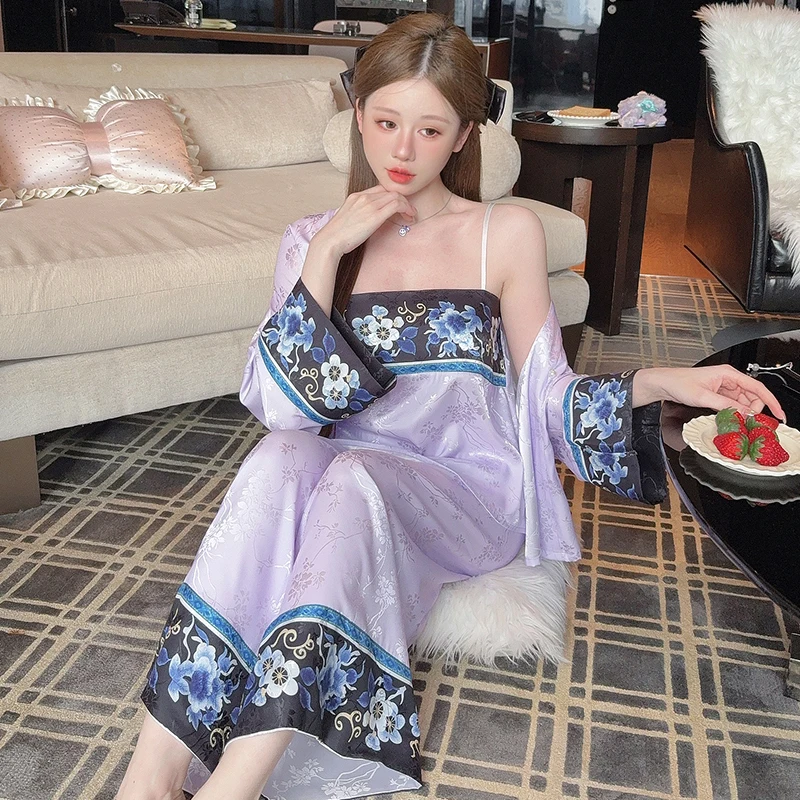 

Pajama Sets Navy Blue Women Winter Linen Dots Pattern Night Set Cold Evening Clothing Silver Detail V Neck Long Sleeved Bermuda