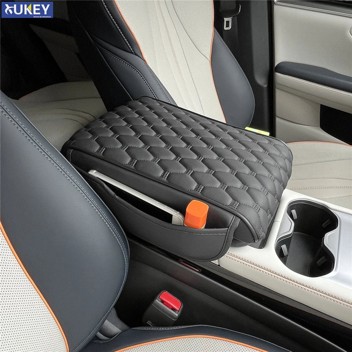 PU Leather Car Armrest Pad Cover Center Console Box Cushion Mat Protector with Storage Pocket Car Interior Accessories