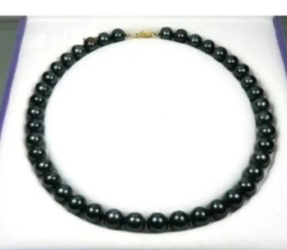 Tahiti Black Pearl Necklace AAA + +, exquisite 9-10mm, 18 inch, Silver 925 round necklace