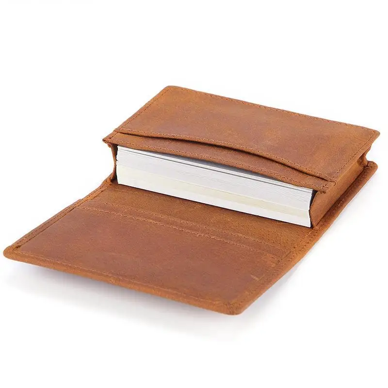 

Large Capacity Leather Business Card Holder Genuine Oil Wax Cowhide Men's And Women's Plain Pattern Stainless Steel Organizer