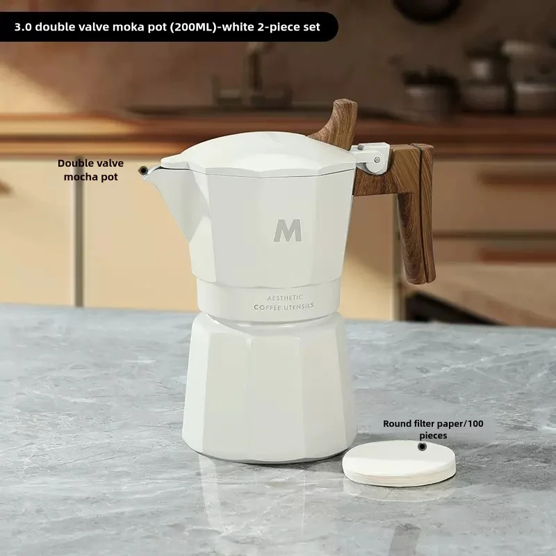 

Кофеварка для эспрессо на плите 90/200 мл, кофейник Мока, итальянская кофеварка, алюминиевый индукционный горшок для мока с двойными клапанами на плите