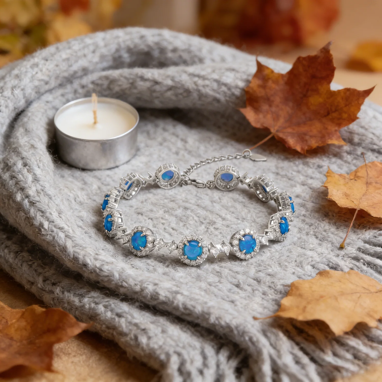 繊細なラウンドブルーファイアーオパールテニスブレスレット、キ - Tennis Bracelet Cubic のレビューと価格