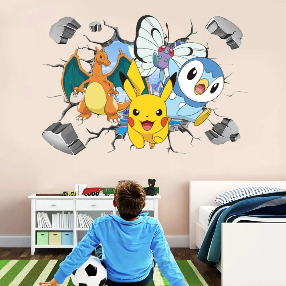 Kreskówka Anime Naklejka ścienna Pikachu Naklejka Chłopiec Sypialnia Pokój dziecięcy Samoprzylepna dekoracja graffiti Naklejka Pokémon