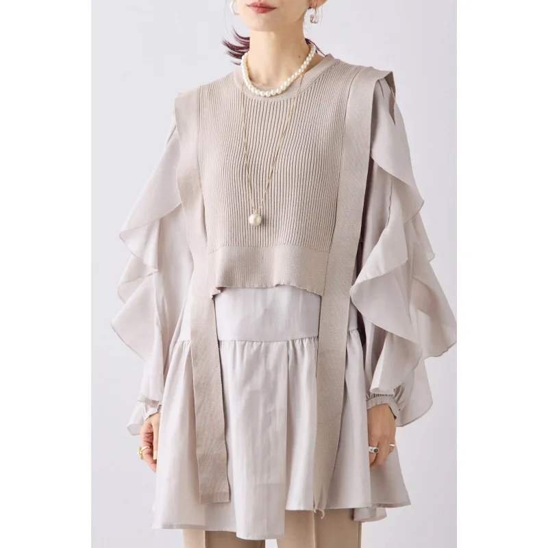 

New Knitted Tank Top+Women's Irregular Shirt Fashion Two Piece Set Top