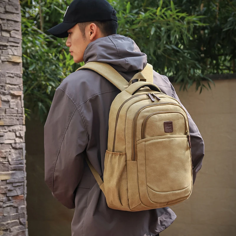 Men Canvas Backpack Male Laptop College Student School Bags for Teenager Vintage Mochila Casual Rucksack Travel Daypack