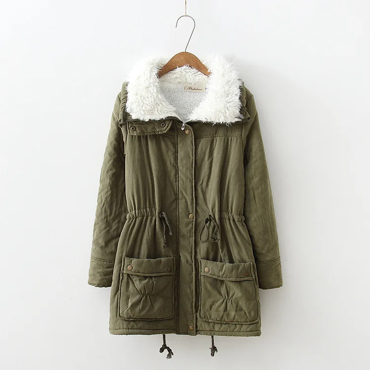 

Women Shearling Parkas Coats Solid Jackets Zipper Pocket Long Sleeves Drawstring Waist Thick Loose Fit Casual 2025 Autumn Winter