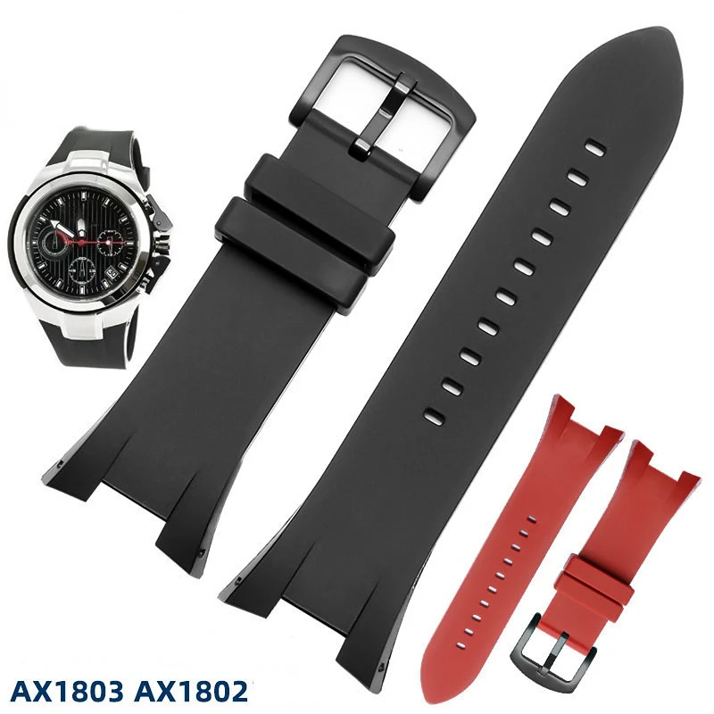 For Armani Ax1803 1802 1050 Silicone Watch Strap Waterproof Sports Rubber Wrist band Men\'s Black Watchband Accessories 31.14mm