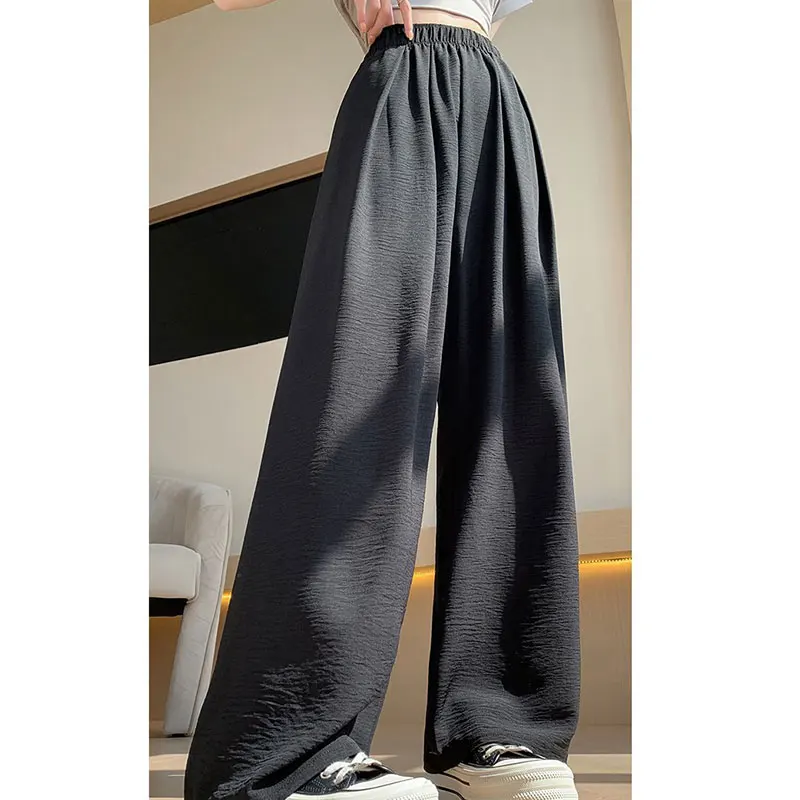 Women\'s Summer Thin Fashion Simplicity Solid Color High Waist Wide Leg Pants Women Clothes All-match Casual Loose Trousers