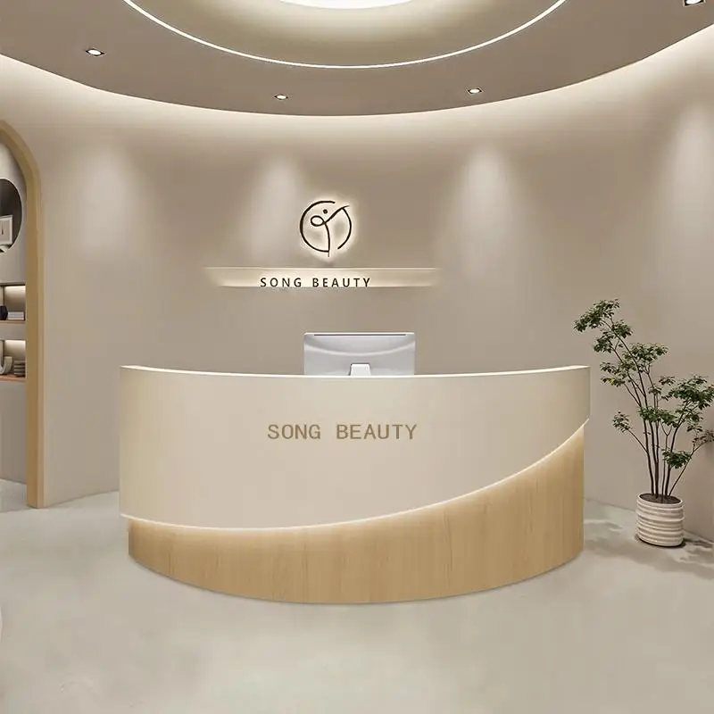 

Sophisticated Solid Wood Front Desk with Storage for Business Office Hotel Lobby Reception Counter Modern Design