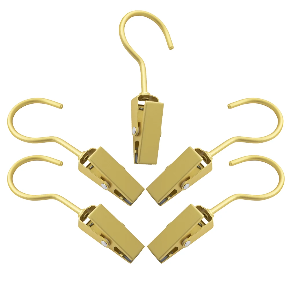 

5pcs Golden Aluminum Alloy Multi-purpose Clothes Clips for Pants Skirts Hats Towel Hooks Household Storage Hanger Scarf Boot