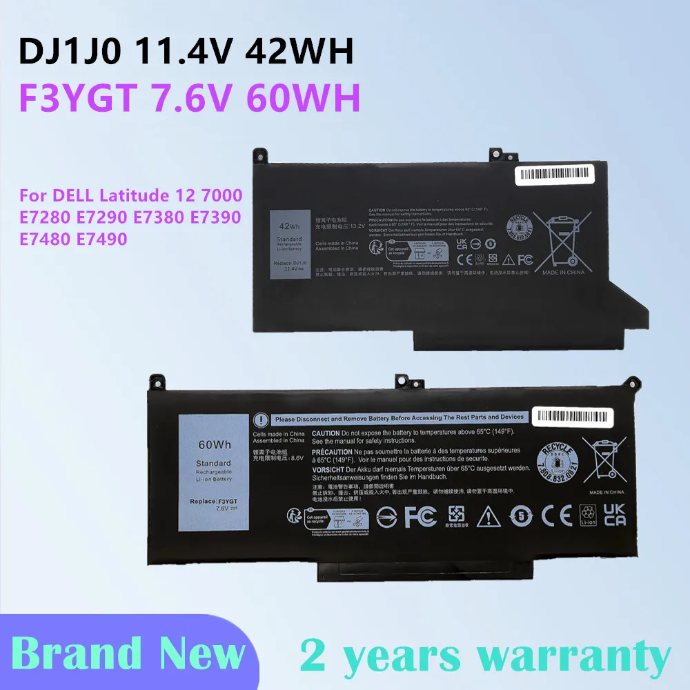 Batterie d'ordinateur portable 2X39G pour Dell Latitude 14 7480 7490 E7480 E7490 12 7280 7290 E7280 E7290 13 7380 7390 E7380 E7390 F3YGT DJ1J0