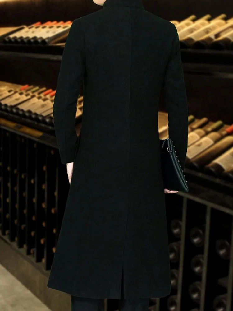 Mauroicardi Autumn Winter Long Fitted Black Thick Warm Soft Wool & Blends Coat Men Single Breasted Luxury Designer Overcoat 2023