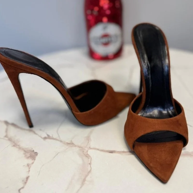 كاندي ملون عالية الكعب تصميم عصري الحد الأدنى متعدد الألوان وأشار الكعوب رقيقة كول النعال الصنادل دي موهير فيرانو