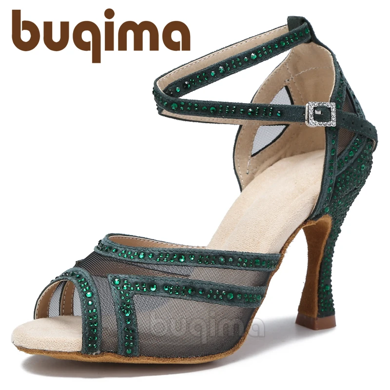 Buqima mulher latina sapatos de dança strass fundo macio sapatos de salsa para a dança das senhoras sandálias de casamento feminino altura saltos