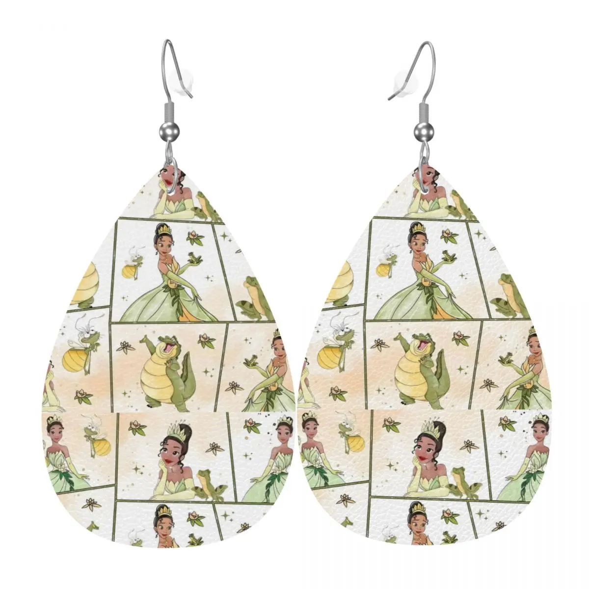 

Custom Tiana Princess Leather Teardrop Earrings for Leather Earrings The Princess And The Frog Lightweight for Parties Holidays