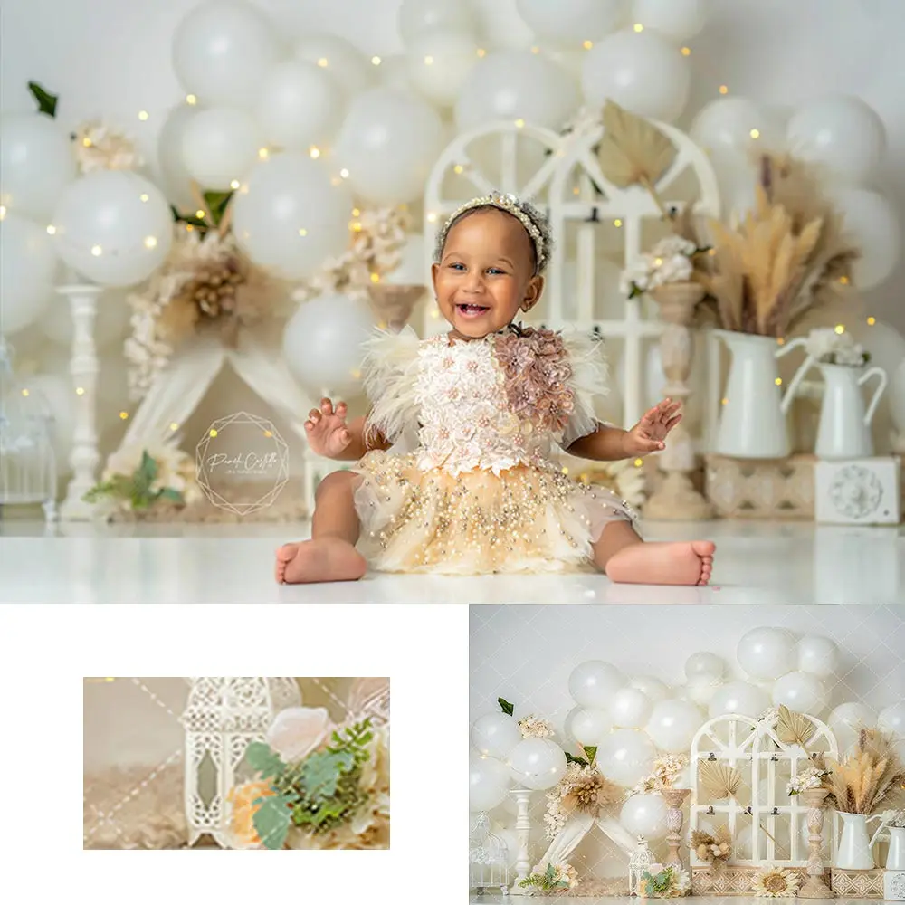 Boho Style Backdrop Balloon Garland Kids Baby Cake Smash Photography Props Child Girls Adult Birthday Studio Backgrounds