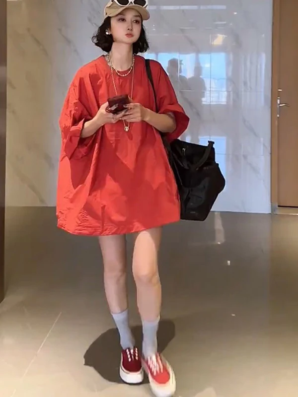 

plus Size 300 Pounds Women's Korean Style Pure Color Loose Short Sleeve round Neck T-Shirt Summer Breathable Comfortable Top