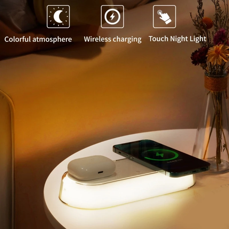 Travel Wireless Charging Stand Space Saving for Phone Earbud, with LED