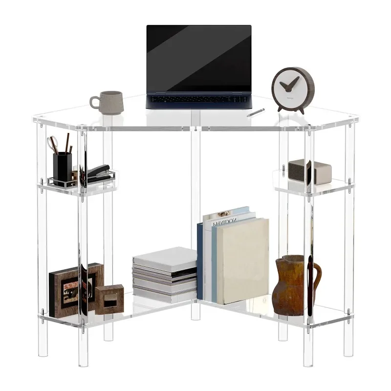 

Transparent acrylic desk, triangular corner table, computer desk, desk, suitable for living room, bedroom and office