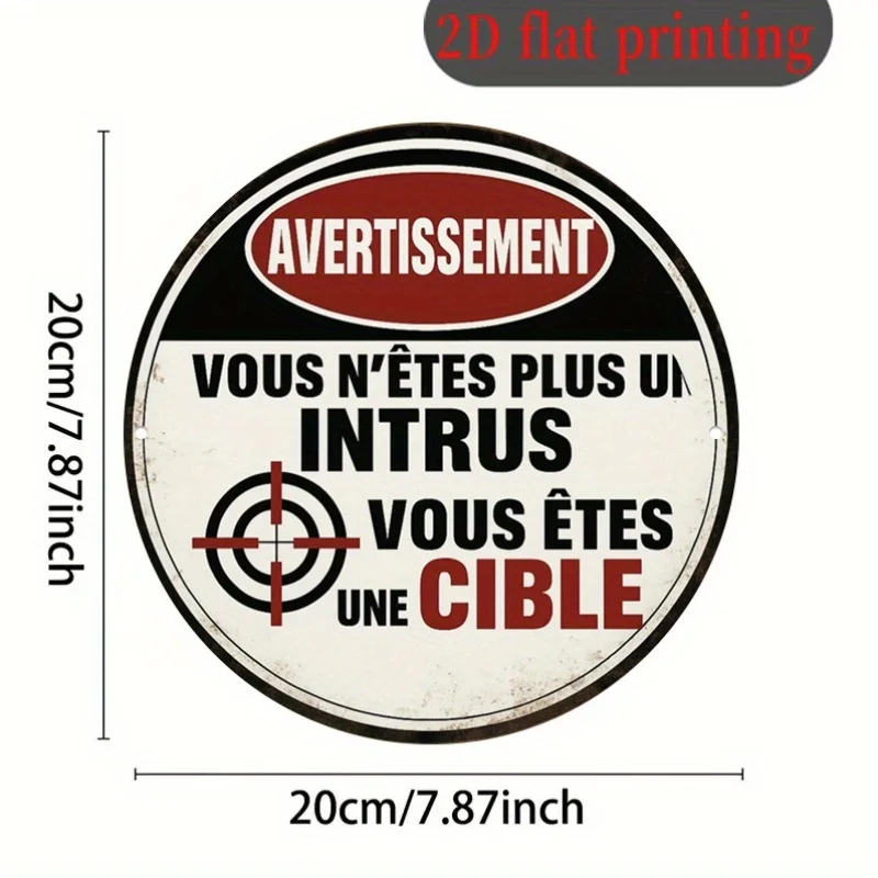2D Flat, 2D Flat - A Vintage Aluminum Sign with a Warning Theme, Measuring 8.0X8.0inch, Featuring a Circular 2D Design. This Dec