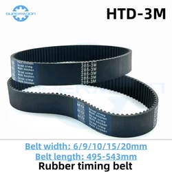 HTD 3M Timing Belt Length 495 498 501 504 507 510 513 516 519 522 525 528 531 534 537 540 543mm Width 6-20mm  Small Backlash