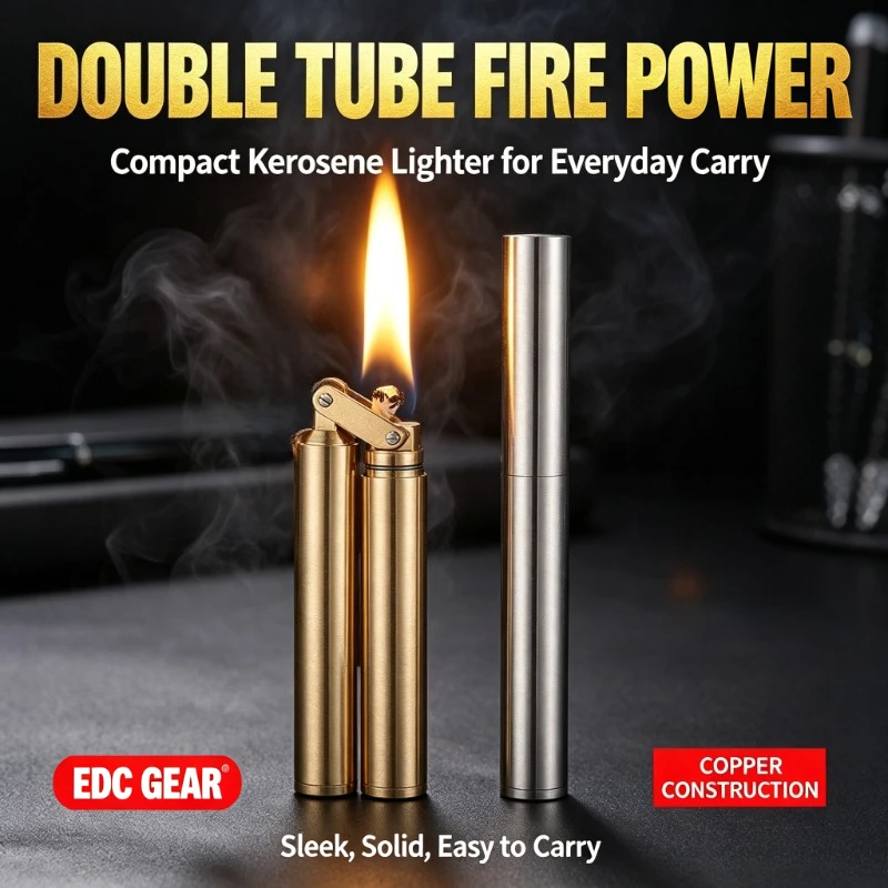 Brass Nunchaku Kerosine Lighter, Old-fashioned Retro Creative Mini Ultra-fine Portable Lighter, Personalized Ignition Method