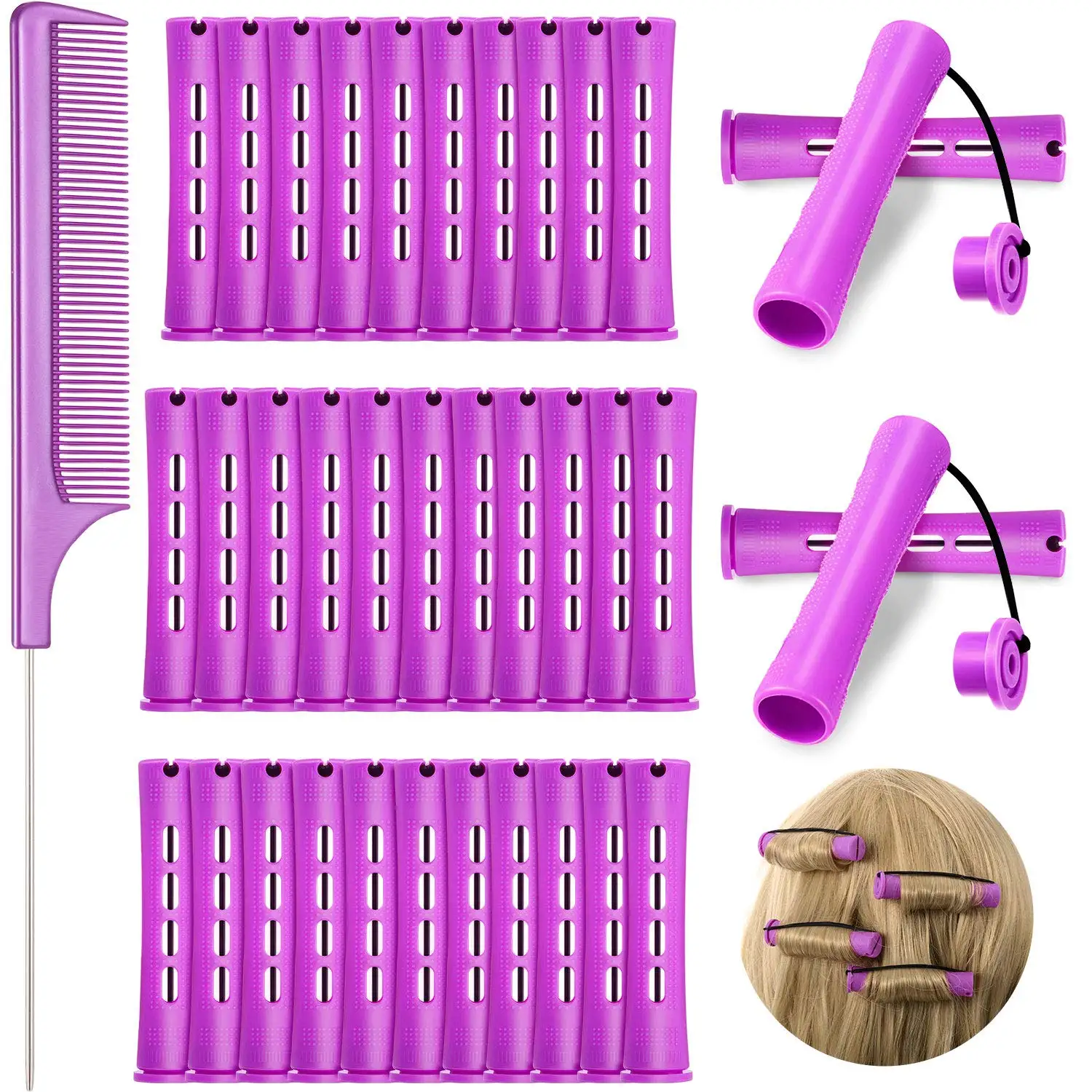 

36 Pcs Cold Wave Hair Perm Rods with Steel Comb for DIY Curls and Styling