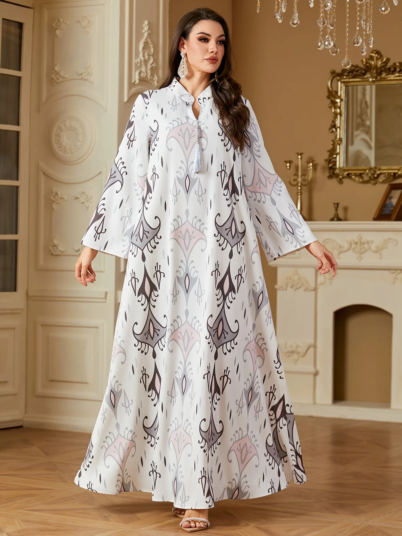 

Eid Muslim Dress Women Abaya Tassel Print Vestidos Largos Party Caftan Long Dresses Jalabiya Ramadan Dubai Arab Long Robe 2025
