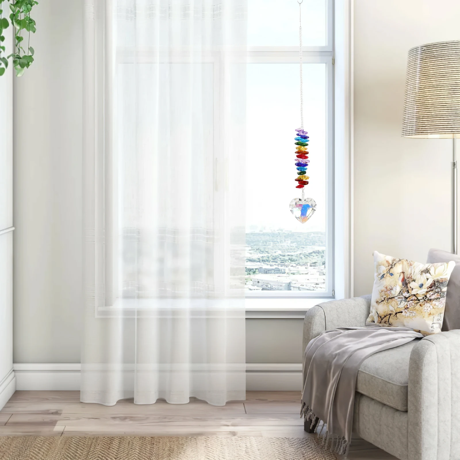 

Heart Shaped Crystal Sun Catcher Hanging Decoration for Home Window 7 Colorful Light Pendant White Crystal Bedroom Living Room