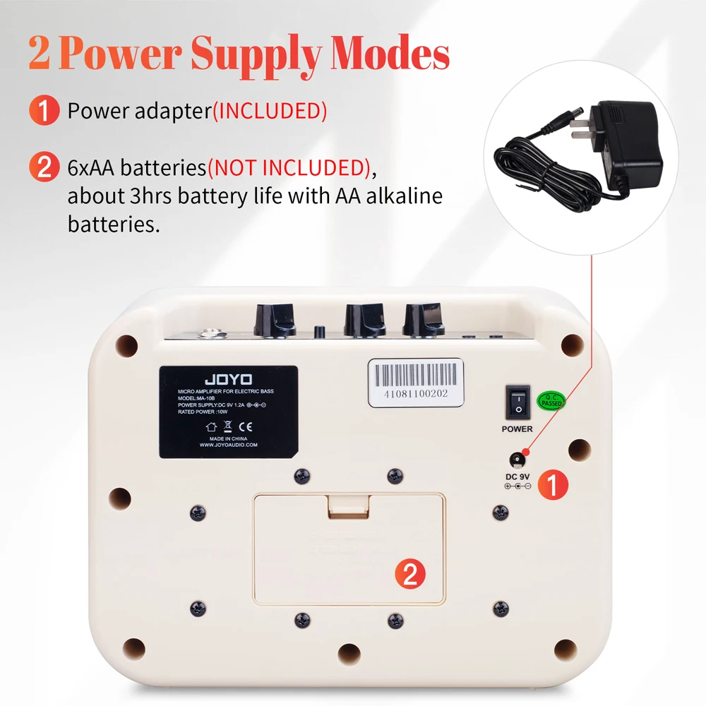 JOYO MA-10B Мини-усилитель баса, двухканальный басовый усилитель мощностью 10 Вт и комбинированный динамик для практики бас-гитары
