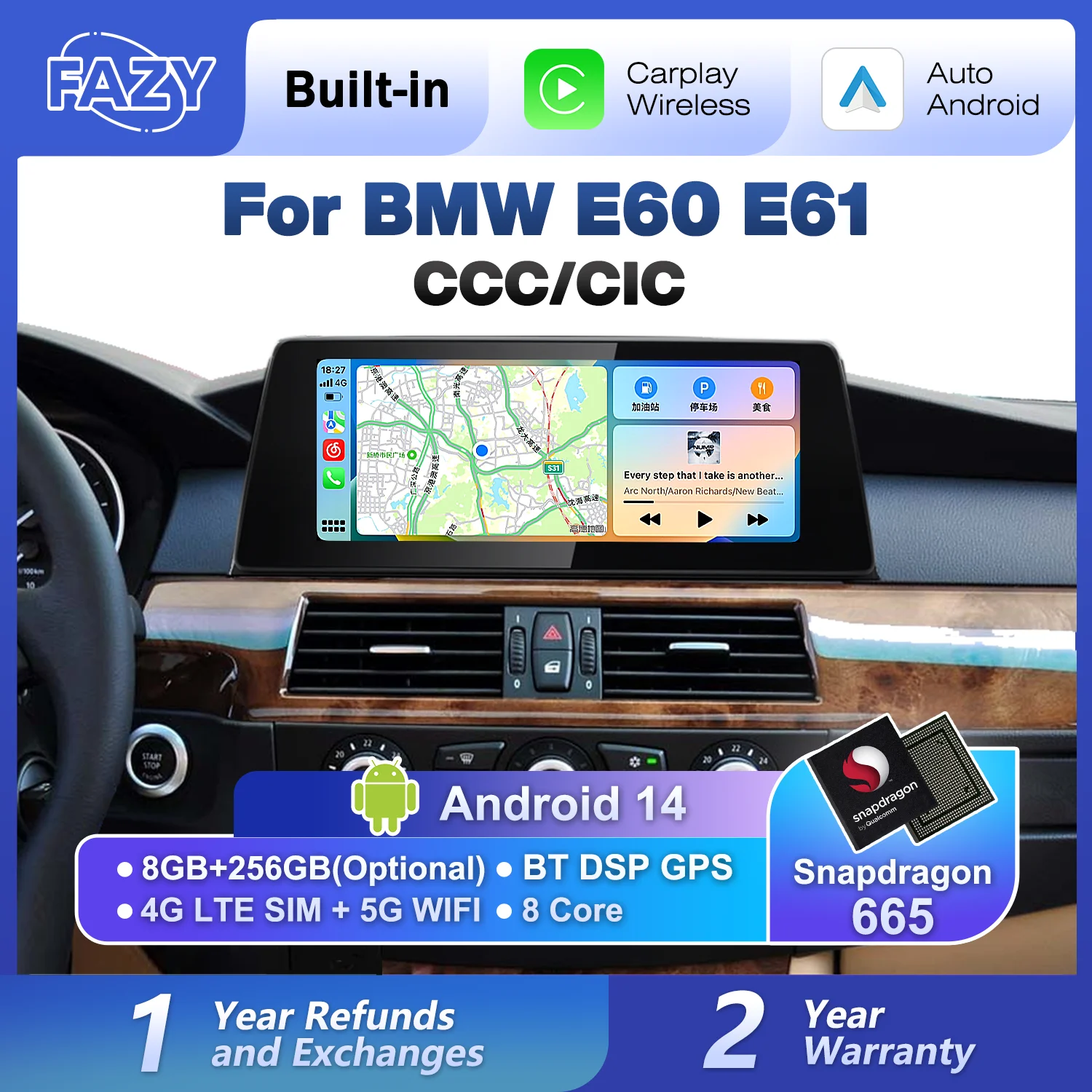 

12.3'' Android 14 Carplay Touch Screen For BMW 5 Series E60 E61 2005-2012 Car Radio Player Stereo GPS Navigation 4G Android Auto