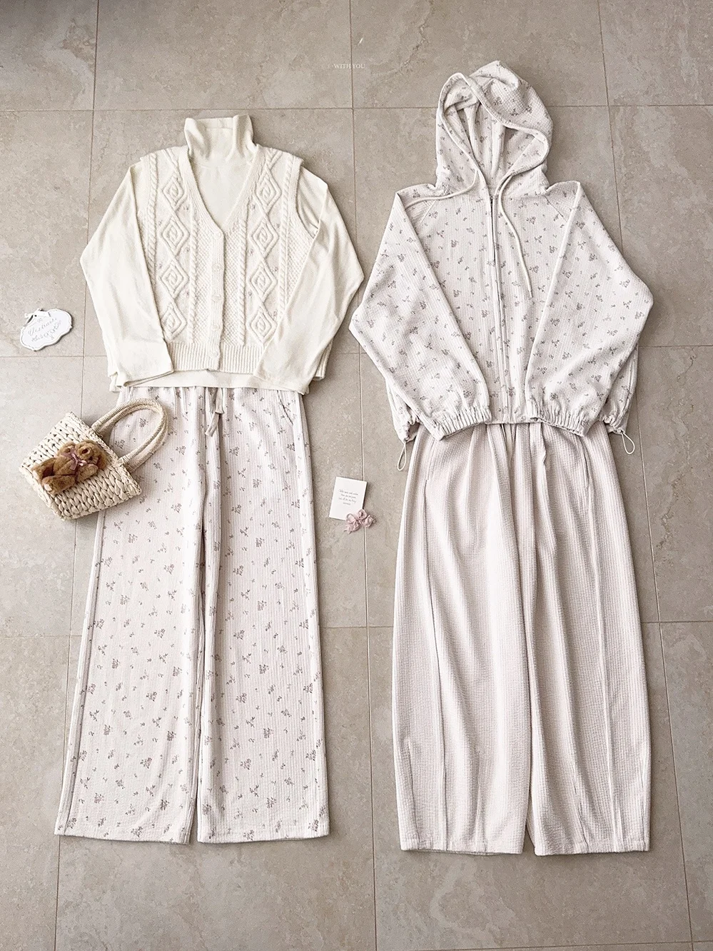 Jaqueta de Mole de Corduroy com Zíper Floral Retro, Calças Longas e Saia Curta, Moda Fena Coleção de Outono