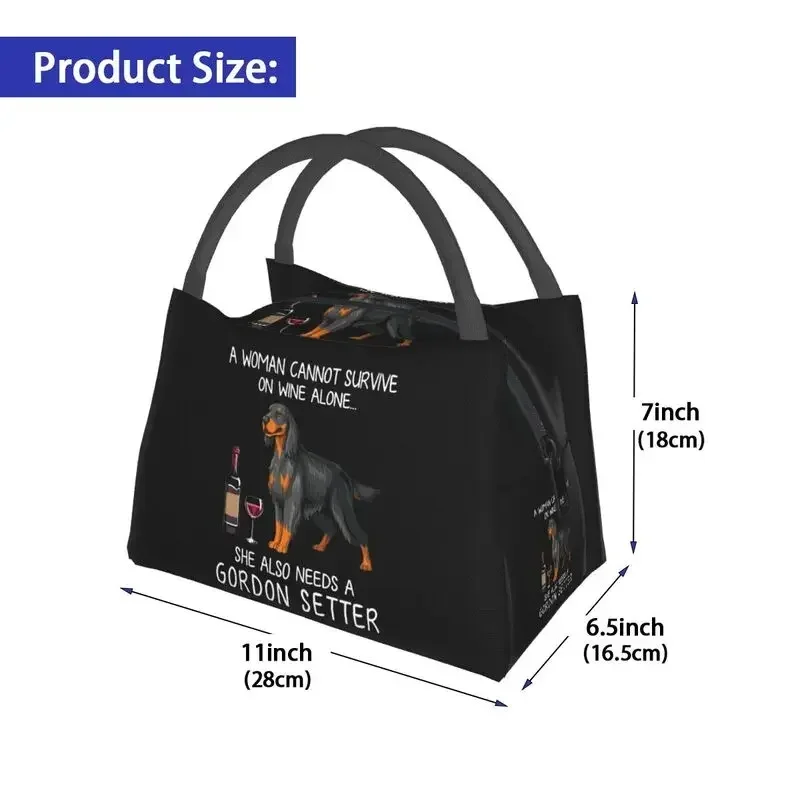 Gordon Setter And Wine Funny Dog Thermal Insulated Lunch Bag Women Pet Puppy Lover Lunch Tote for Work Travel Meal Food Box