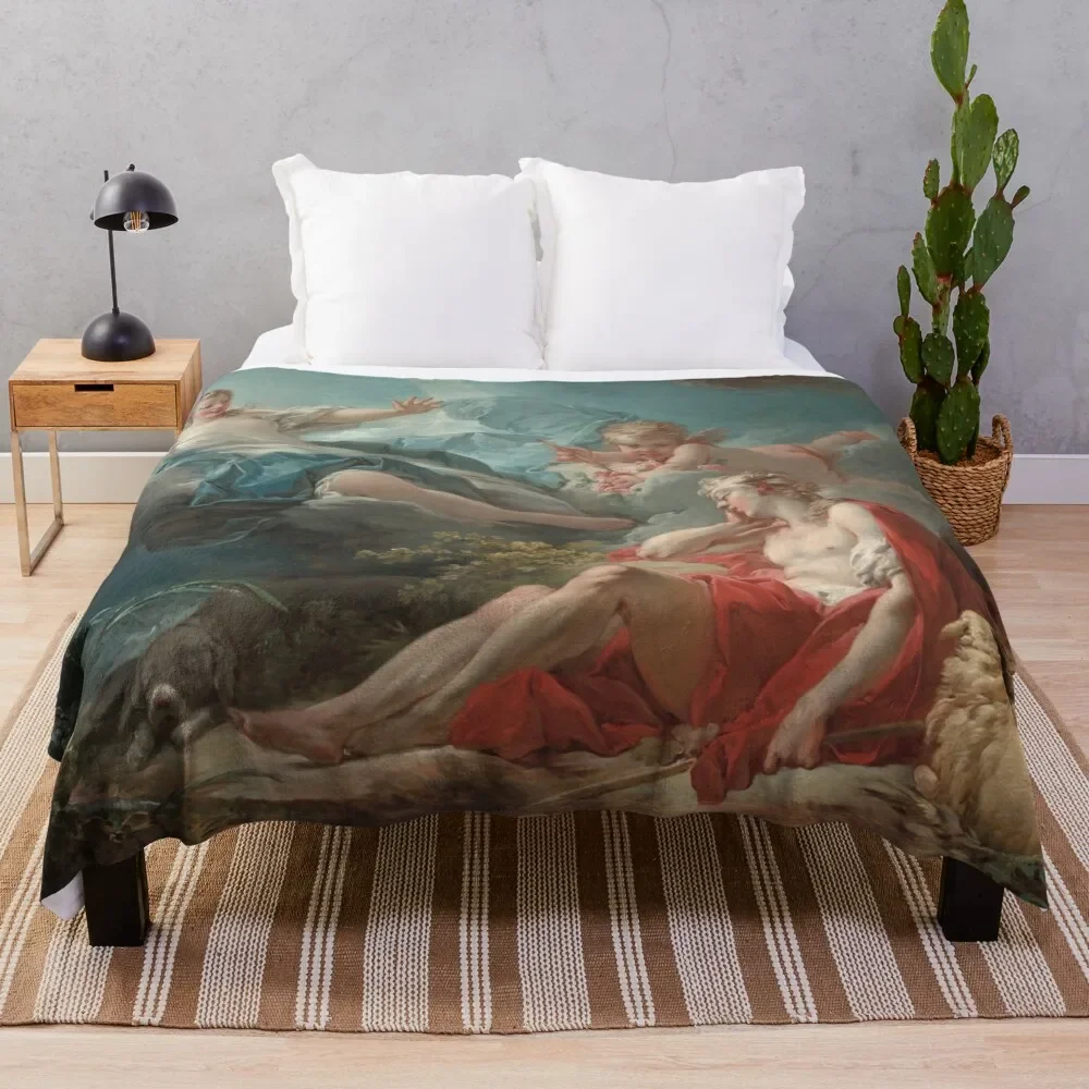 Diana and Endymion Oil Painting by Jean-Honoré Fragonard Throw Blanket Camping Soft Plush Plaid Blankets