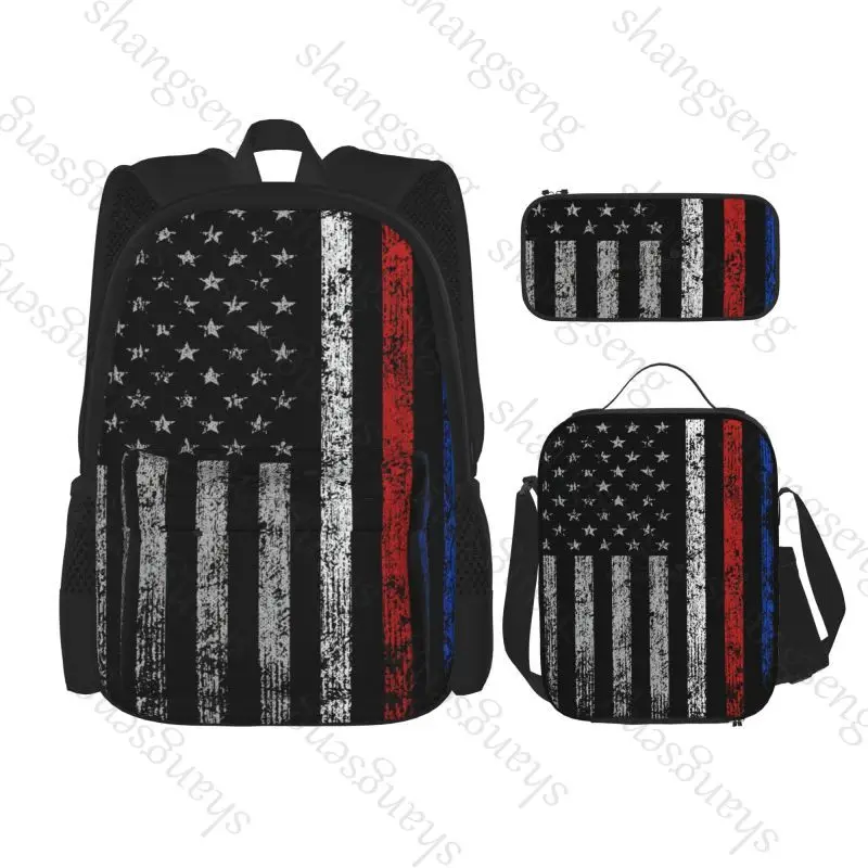 

3Pcs American Flag Student Schoolbag Backpack Teenager Bookbag with Lunch Bag print set school bag shoulder bag pencil case