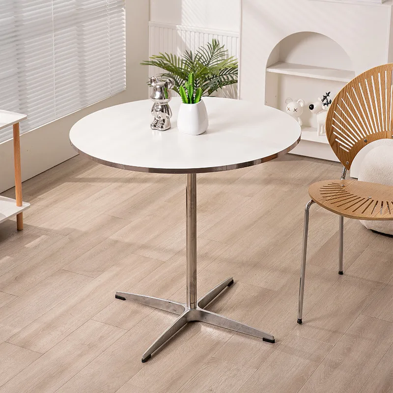 

Medieval Nordic Aluminum Alloy Italian Design Coffee Shop Bedroom Minimalist Home Round Table Dining Tables Mesa Wooden Tabletop