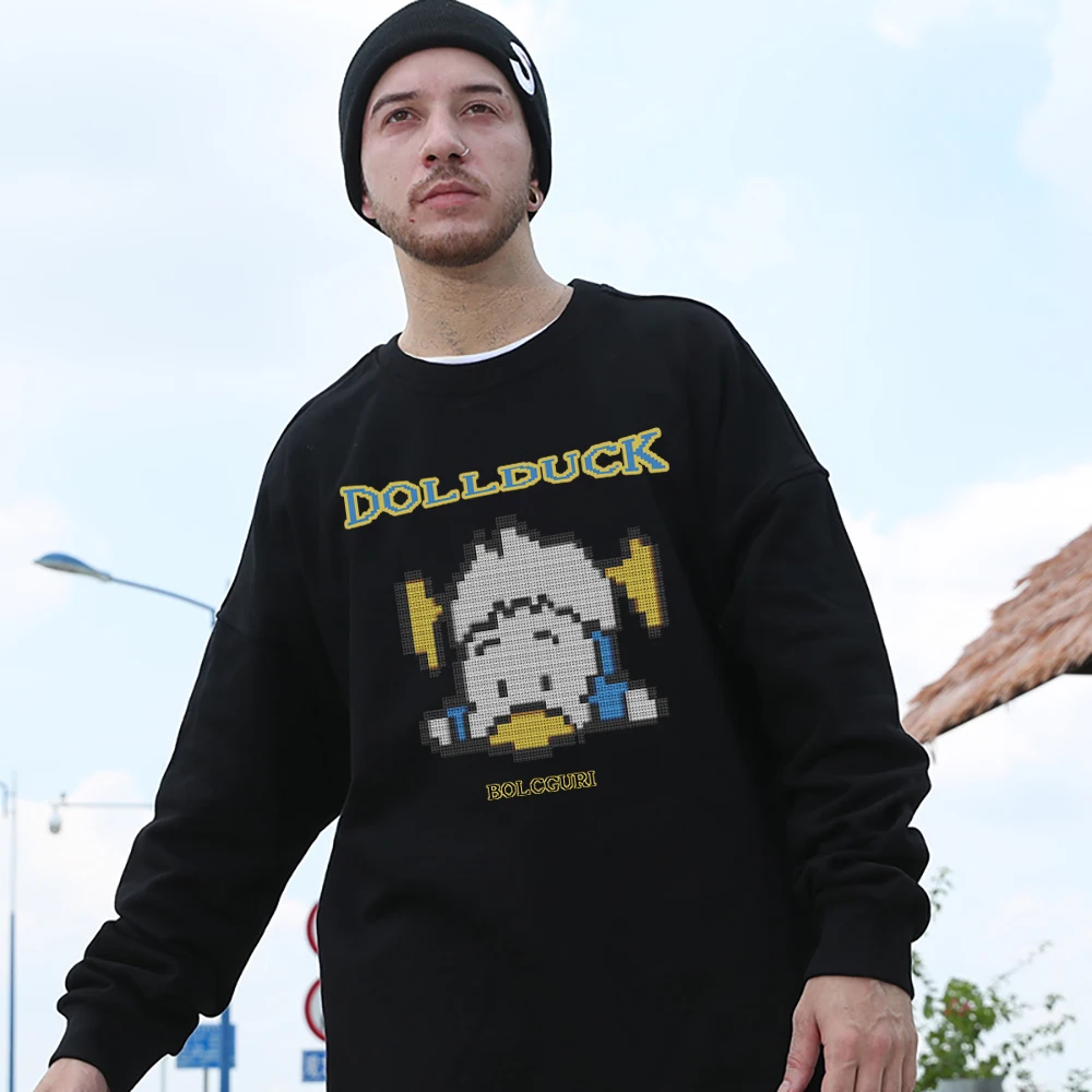 

Falling Doll Duck Printed Men Pullover Cartoons Street O-Neck Sweatshirt Fashion Creativity Casual Hoodies Mans Cotton Clothing