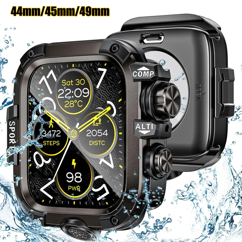 

Водонепроницаемый металлический чехол-бампер для Apple Watch Ultra 49 мм, 46 мм, 45 мм, 44 мм, защитный чехол с пленкой для iWatch Series 10, 9, 8, 7, 6, SE