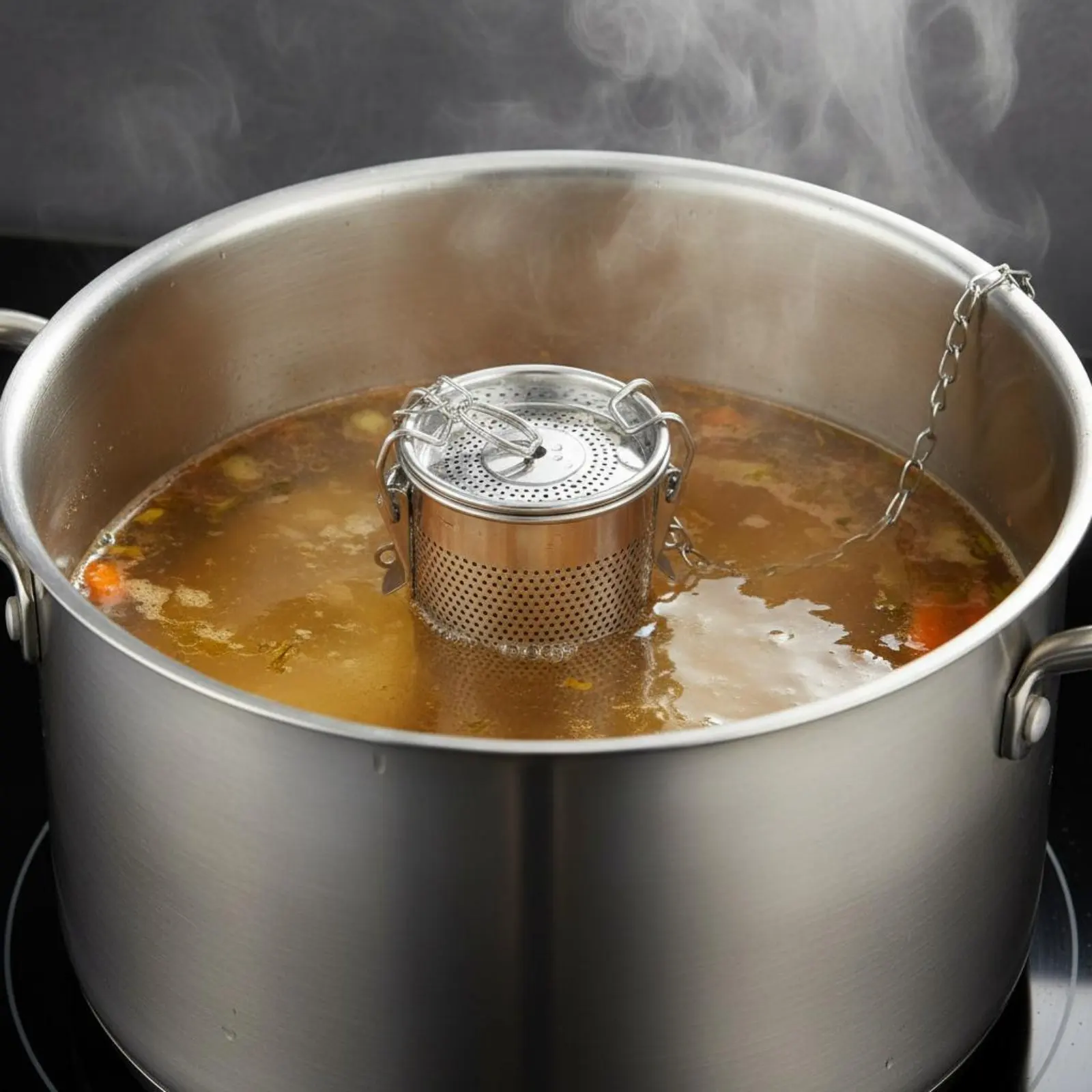 Stainless Steel Seasoning Infuser Fine Mesh Braising Seasoning Container Locking Aromatic Strainer With Chain and Hook Soup