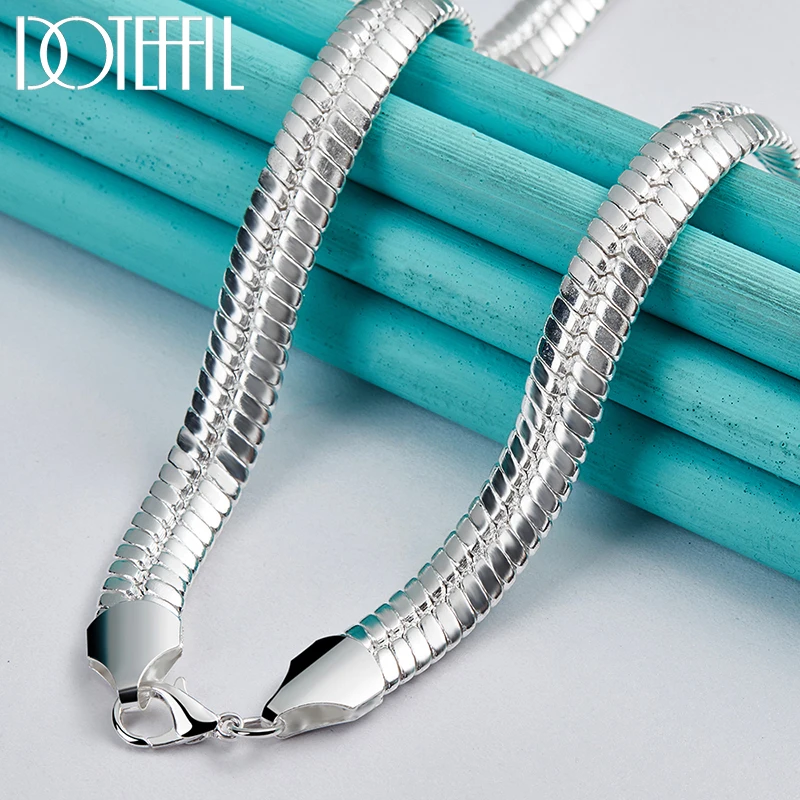DOTEFFIL 925 Sterling Silver 8mm Side Chain Snake Necklace For Man Woman Wedding Engagement Party Jewelry