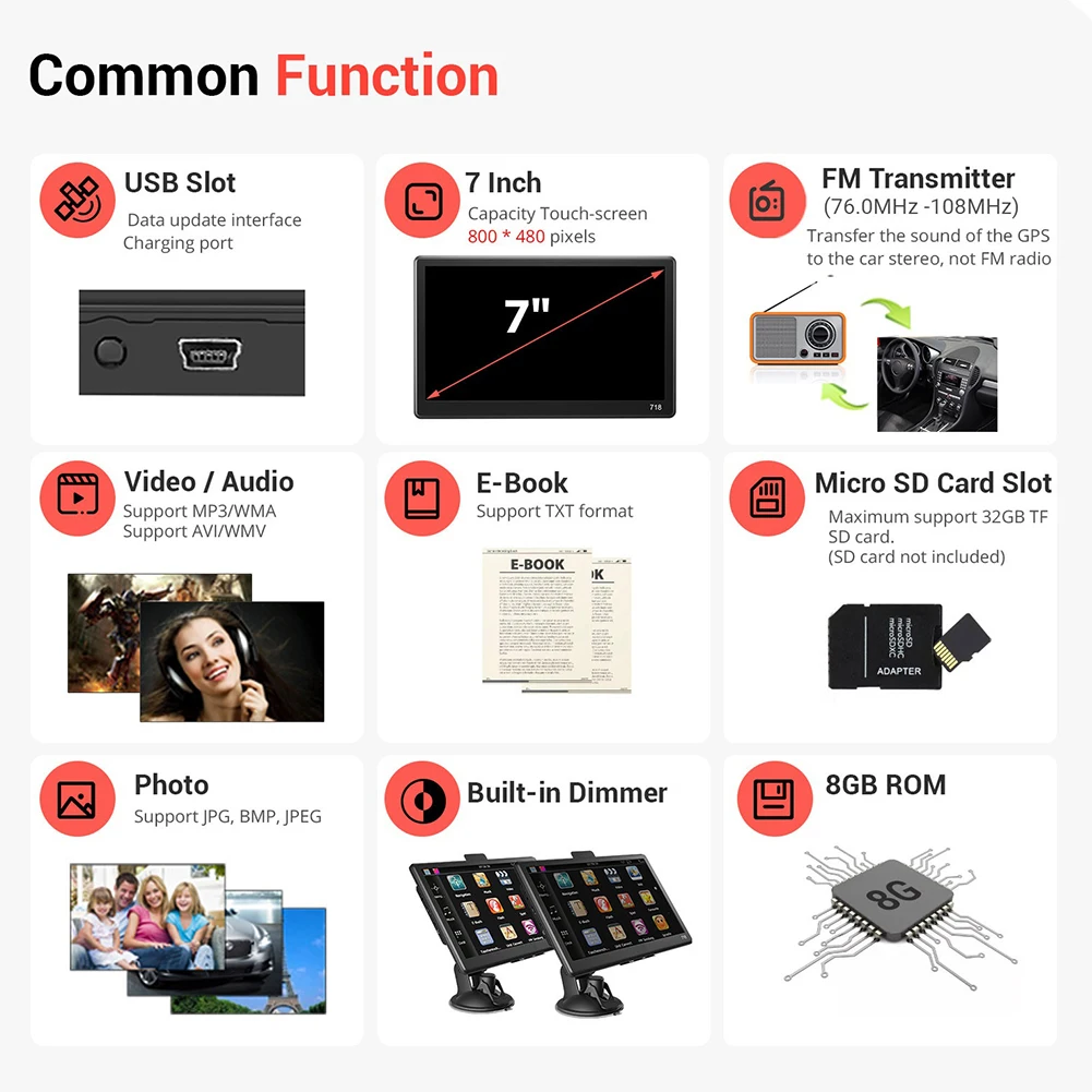 7 بوصة HD سيارة لتحديد المواقع والملاحة المدمج في المتكلم سيارة لتحديد المواقع الملاح USB TF Sat Nav أستراليا أمريكا الشمالية أوروبا خريطة تذكير صوتي #5