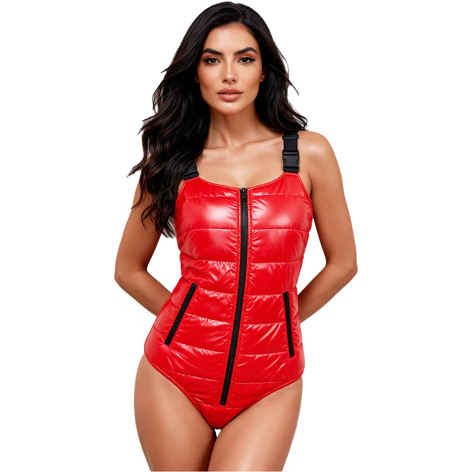Womens Water Resistant Padded Bodysuit Adjustable Buckle Straps Leotard with Pockets for Outdoor Sports and Daily Casual Wear