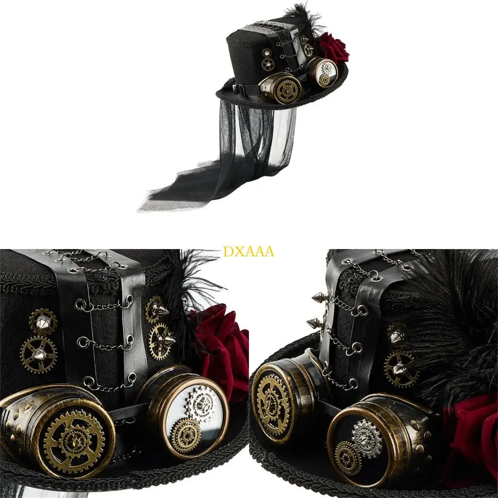 

DXAA Victorian Steampunk Top Hat With Goggles and Long Veil For Halloween Costume Parties Masquerades Dressingup Headpiece